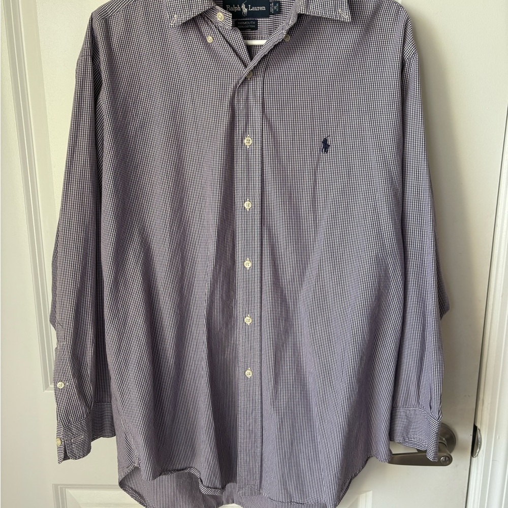 Ralph Lauren Men's Navy Checkered Button Down Shirt